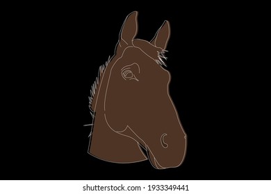 Horse drawing. Mustang head full face. Simple linear drawing of a horse. Wild animal