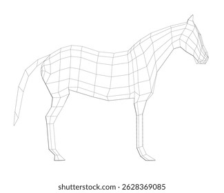 A horse is drawn in black and white. The horse is shown in a very thin and skeletal form. The drawing is of a horse that is not in motion