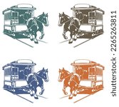 Horse Drawn City Railway Carriage Vector Illustration. Horse Drawn Trolley Car
