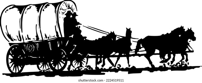 Horse Drawn Covered Wagon Vector Illustration svg