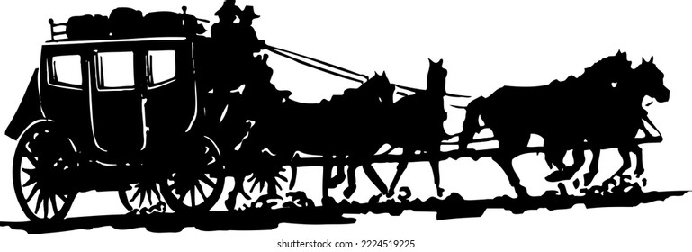 Horse Drawn Stagecoach Vector Illustration