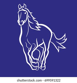 Horse drawn with white lines on a blue background.