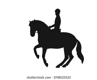 Horse dressage rider in a gallop pirouette, vector silhouette