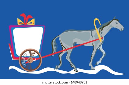 Horse driven cart with a gift. 2014 - Year of the Horse on the eastern calendar