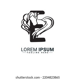 Caballo con diseño vectorial del logotipo de letra E 