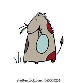 Horse is eating grass