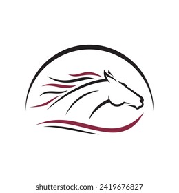 Horse Emblem. Horse Line Logo Design. Running Horse Icon Isolated On White Background - Vector Illustration, Editable Template For Your Logo Design