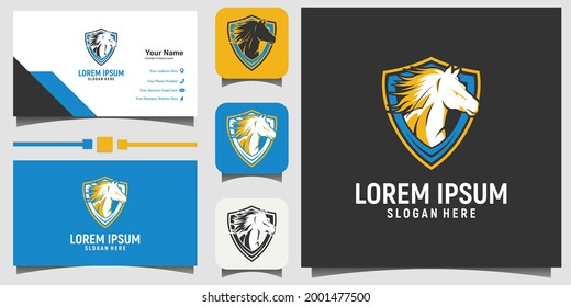 Horse emblem logo design illustration with business card template background