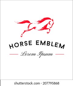 Horse Emblem. Running Horse Icon Isolated On White Background - Vector Illustration, Editable Template For Your Logo Design