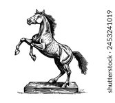 horse engraving black and white outline