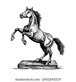 horse engraving black and white outline