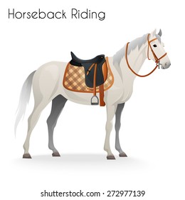 Horse with equestrian equipment for horseback riding. vector illustration