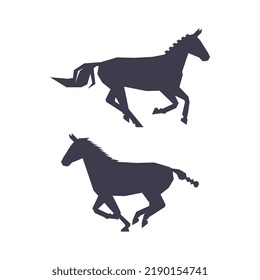 Horse or Equine Black Silhouette as Domesticated, Odd-toed, Hoofed Mammal Vector Set