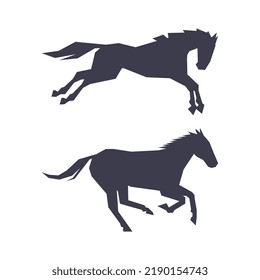 Horse or Equine Black Silhouette as Domesticated, Odd-toed, Hoofed Mammal Vector Set