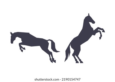 Horse or Equine Black Silhouette as Domesticated, Odd-toed, Hoofed Mammal Vector Set