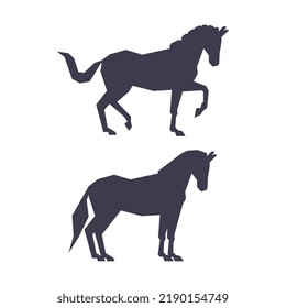 Horse or Equine Black Silhouette as Domesticated, Odd-toed, Hoofed Mammal Vector Set