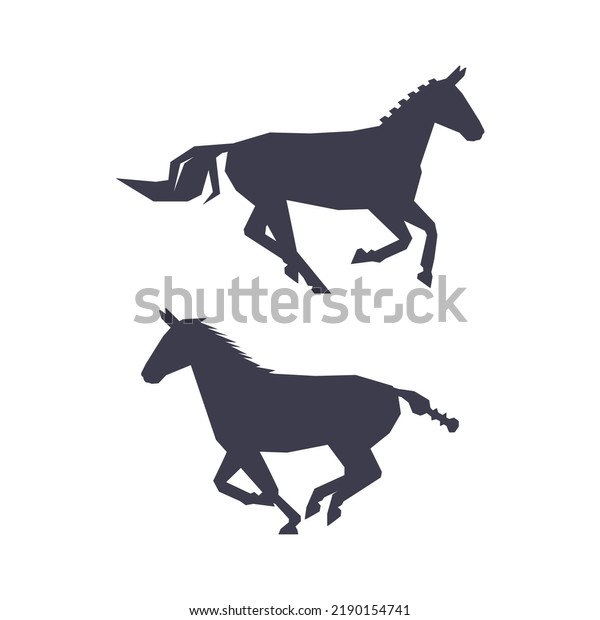 Horse or Equine Black Silhouette as\
Domesticated, Odd-toed, Hoofed Mammal Vector\
Set