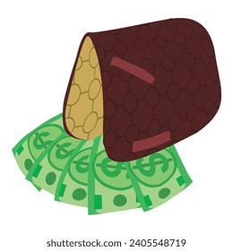 Horse equipment icon isometric vector. Brown saddle pad and dollar banknote icon. Equestrian sport, hobby
