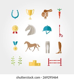 Horse equipment icon set color