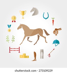 Horse equipment icon set color for web site