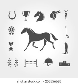 Horse equipment icon set fill