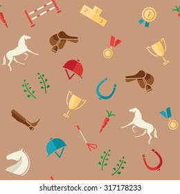Horse equipment pattern fill color icon on the brown background