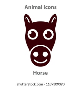 Horse face in cartoon flat style. Animal Faces Vector illustration Series. Cartoon Character Isolated on White. For web banner,  fabric print.