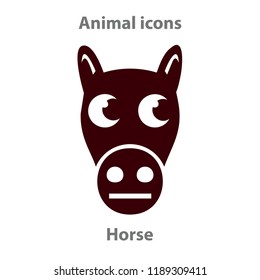 Horse face in cartoon flat style. Animal Faces Vector illustration Series. Cartoon Character Isolated on White. For web banner,  fabric print.