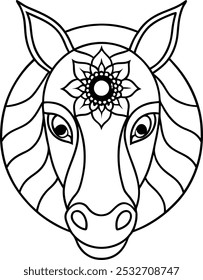 Horse Face with Intricate Circular Mandala | Elegant Animal Mandala Art

