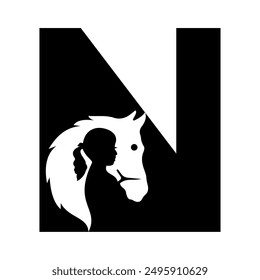 Horse and Face Logo combine with letter N vector template