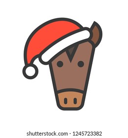 Horse face with Santa hat vector, filled style icon