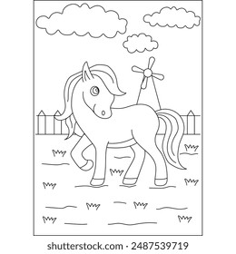 horse farm animal coloring book page for kids or grown adults coloring book mindful relaxation activity