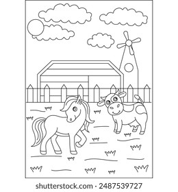 horse farm animal coloring book page for kids or grown adults coloring book mindful relaxation activity