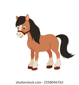 Horse. Farm animal. Flat illustration of cartoon brown horse isolated on white background.