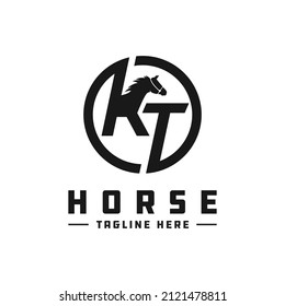 horse farm illustration logo design with letters KT
