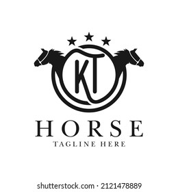 horse farm illustration logo design with letters KT