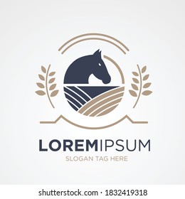 Ilustraciones de diseño vectorial del logotipo de la granja de caballos