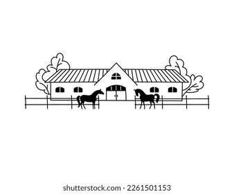 Horse farm. Vector flat illustration