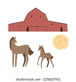 horse, farmhouse illustrations, domestic animals clipart, farm life illustrations, farmer flat vector style