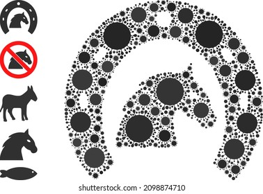 Horse Farming Mosaic Icon. Vector Mosaic Is Created From Random Bacterium Parts. Virus Mosaic Horse Farming Icon And Similar Icons. Horse Farming Mosaic For Pandemic Templates.