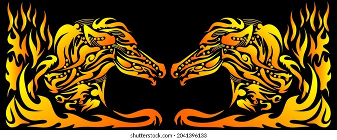 horse and fire background in ornament. Tribal illustration of animal in fire. Creative and cool abstract background