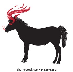 
Horse with fire from the eyes. Mystical, magical and fabulous image. Fantastic animal.