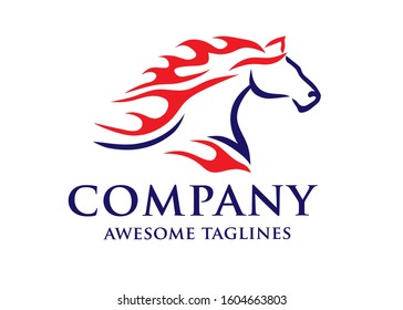 Horse with Fire logo concept vector template,Fast Speed Horse Logo Design Vector