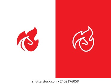 horse with fire logo, negative space style design template