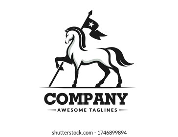 horse with flag creative logo design template illustration