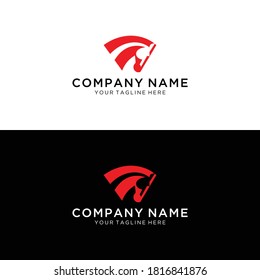Horse with a flag logo design template in linear style. Vector illustration.