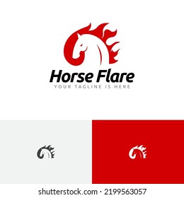 Logo de animales salvajes quemados por llamas de fuego en llamas de caballo