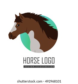 Horse flat style vector logo. Domestic animal. Country inhabitants concept. Illustration for farming, animal husbandry, horse sport companies. Agricultural species. Isolated on white