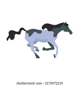 Horse flat vector illustration. Colorful domestic animals, American mustangs standing and running isolated on white