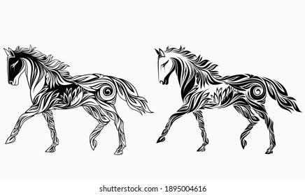 horse in floral ornament. vector illustration